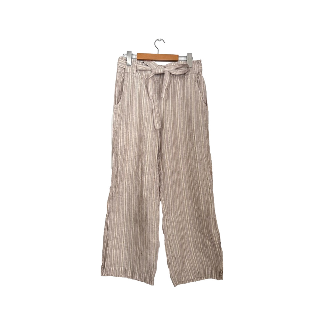 MAGASCHONI Striped Linen Wide Leg Palazzo Pants Paperbag Flowy Boho medium